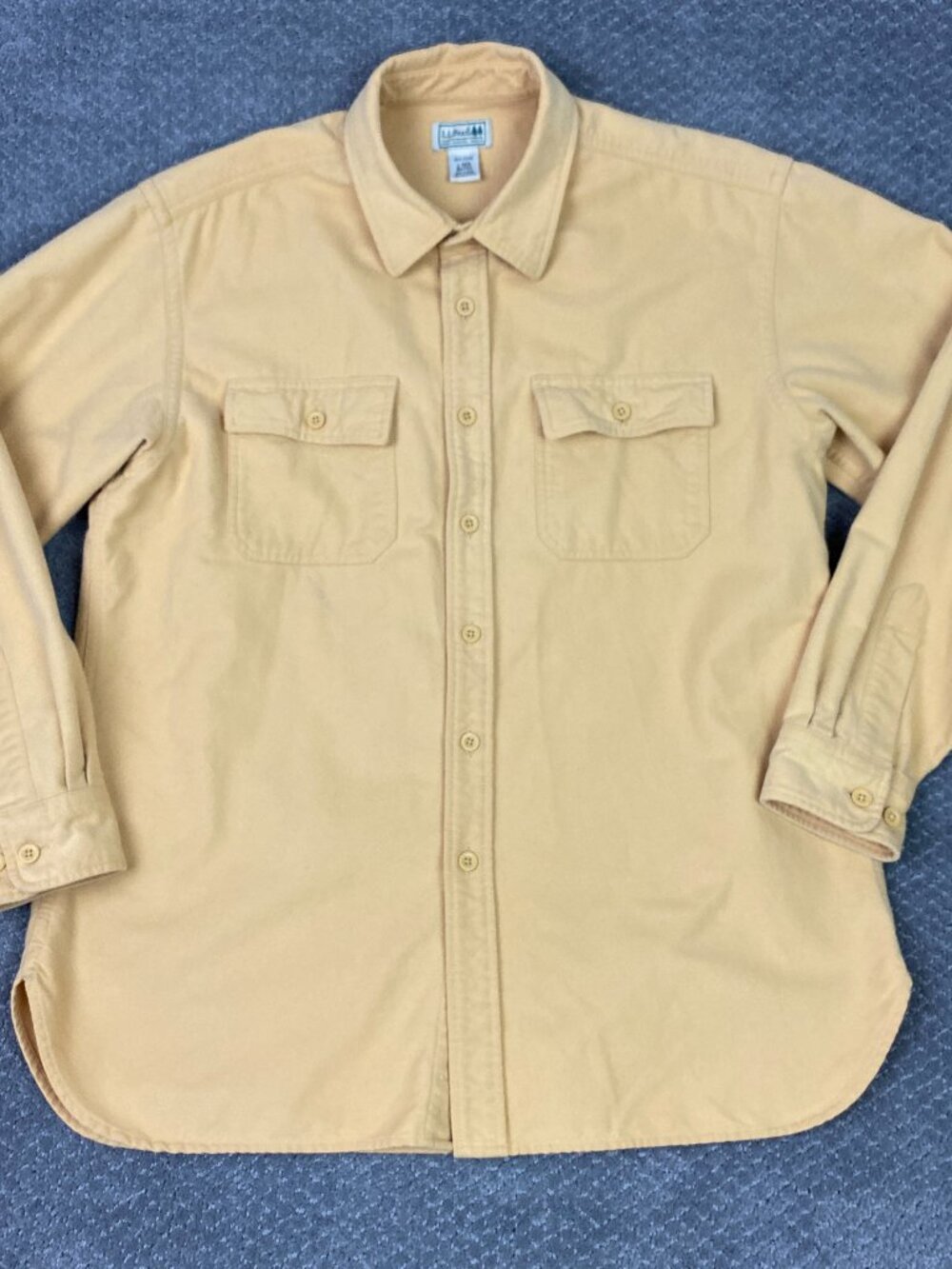 LL Bean Chamois Shirt Mens Large Yellow Flannel Cotton Button Down Up 0MT03
